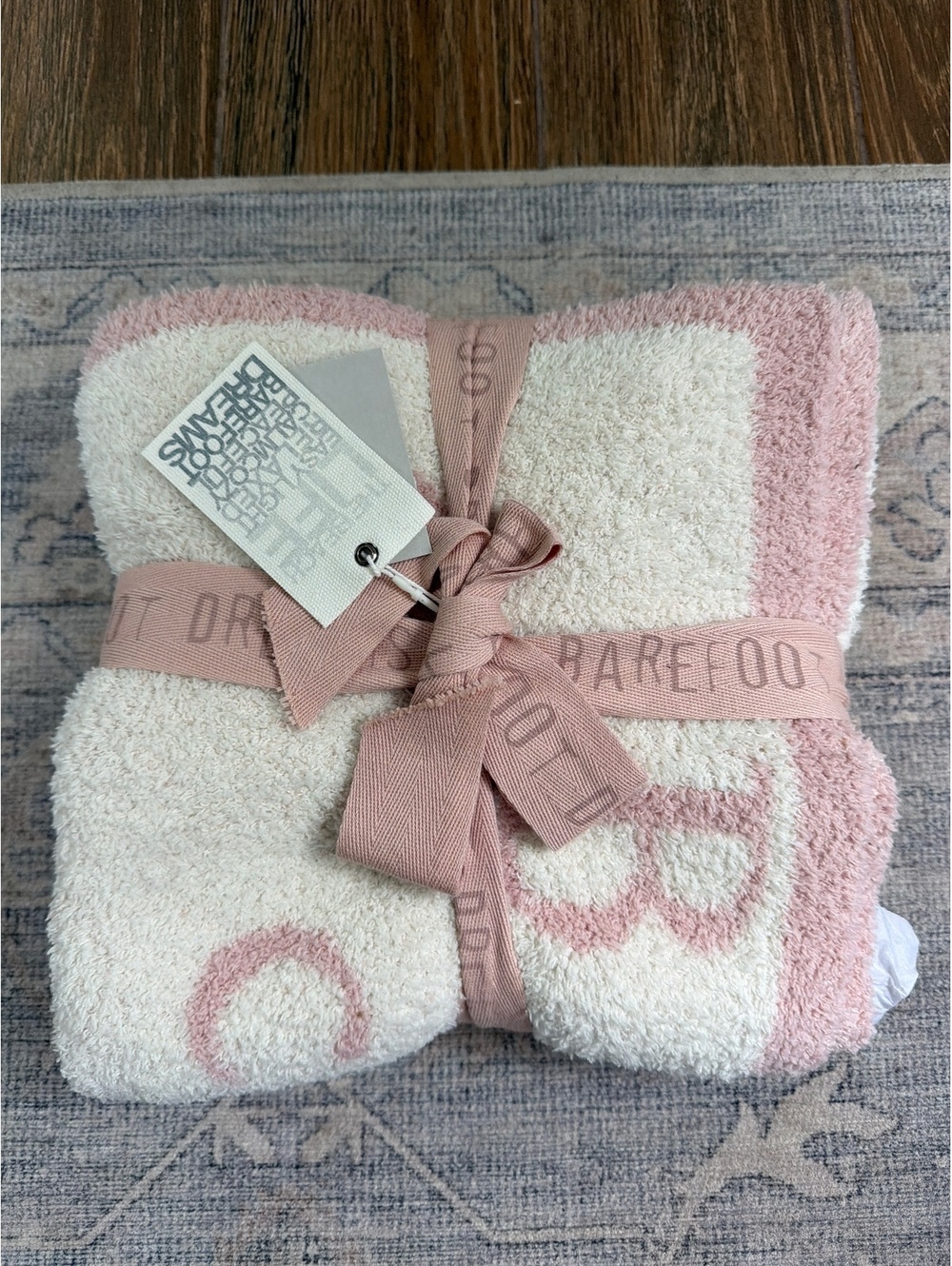Barefoot Dreams Cozy Chic ABC baby Blanket in Rose and Cream